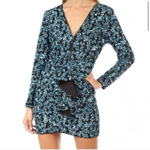 Self Portrait Zip-Front Sequin Frill Mini Dress